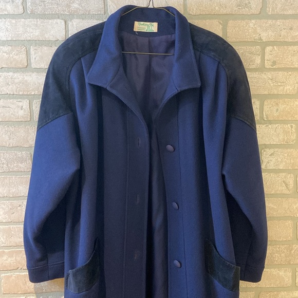 VTG Fashions by Jill 100% Pure Wool Full Length Coat - Navy w/ Suede Details - Picture 7 of 11